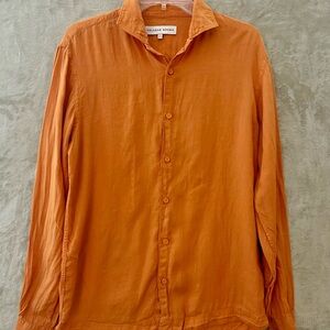 Orlebar Brown Vibrant Orange Button-Down Shirt Linen Casual